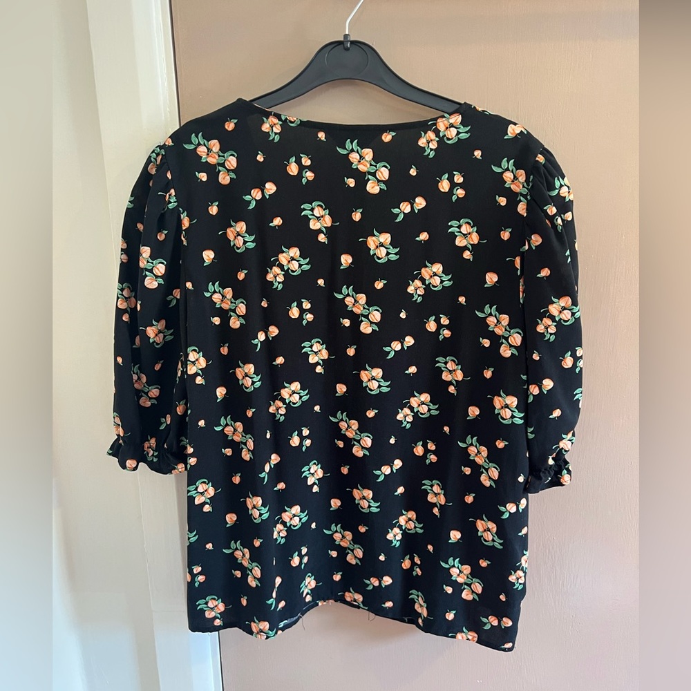 New Look peach print black button up top size uk 14 - Picture 3 of 6